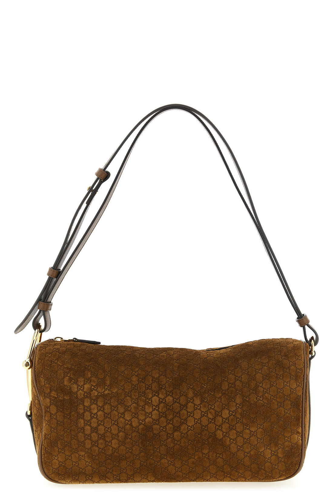 GUCCI OS gucci half horsebit medium suede shoulder bag