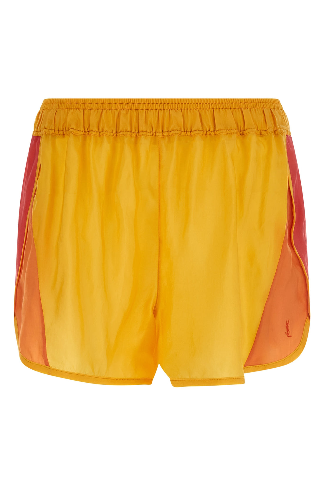 SAINT LAURENT 38 color-block cupro shorts