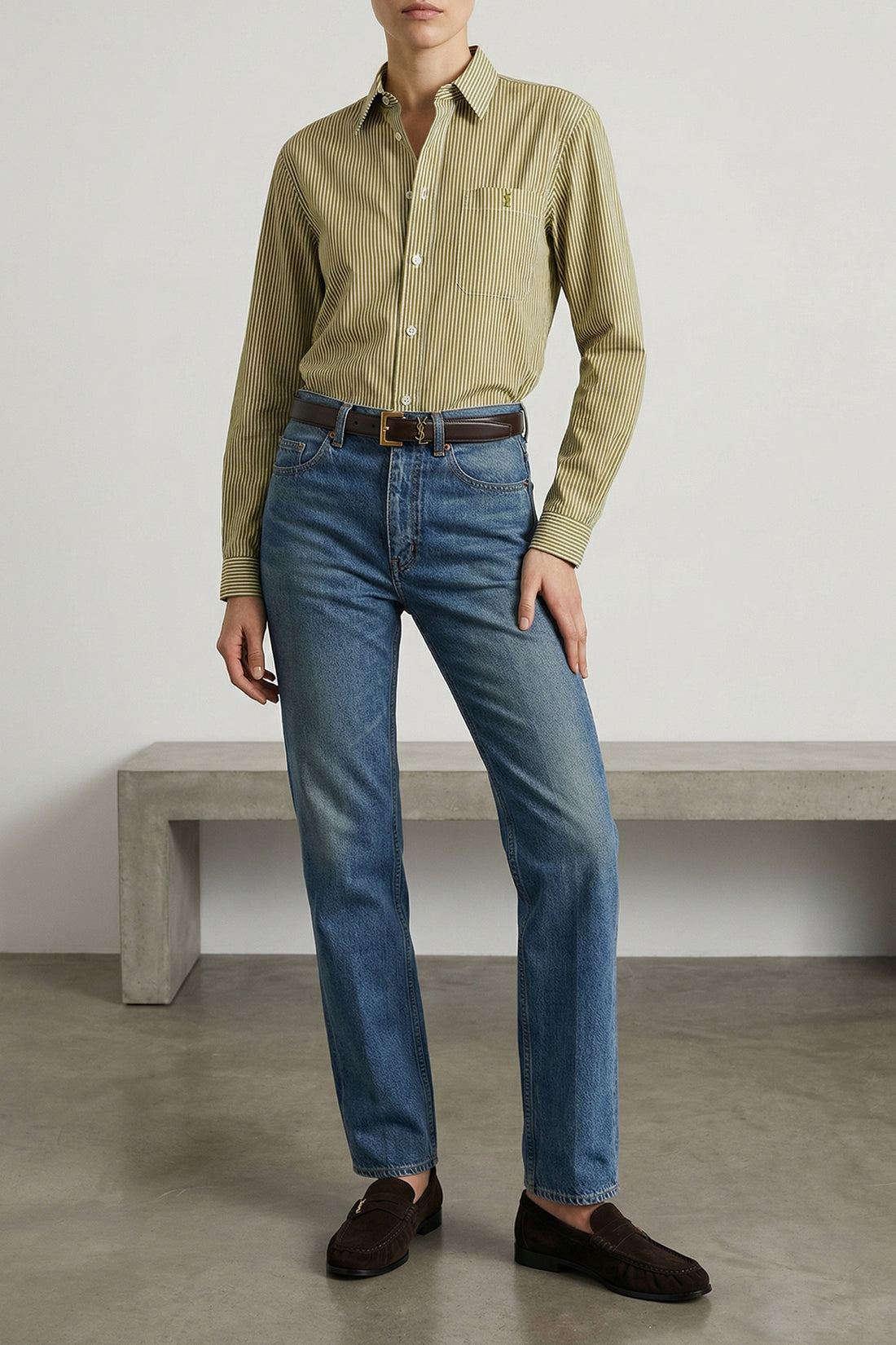 SAINT LAURENT 38 striped cotton poplin shirt