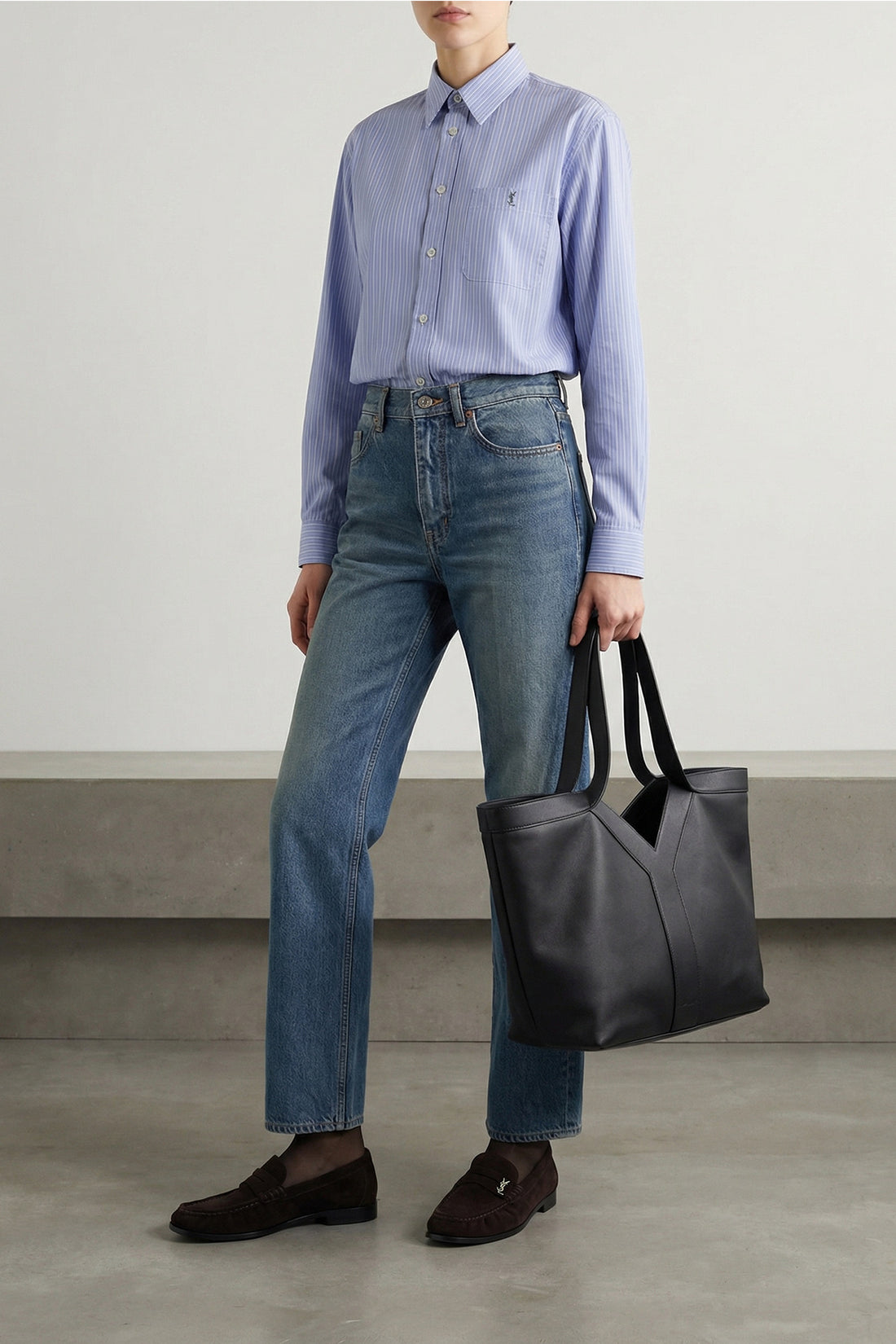 SAINT LAURENT 36 striped cotton poplin shirt