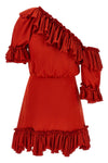 one-shoulder mini dress in shiny silk satin