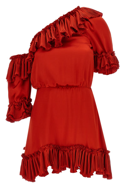 one-shoulder mini dress in shiny silk satin