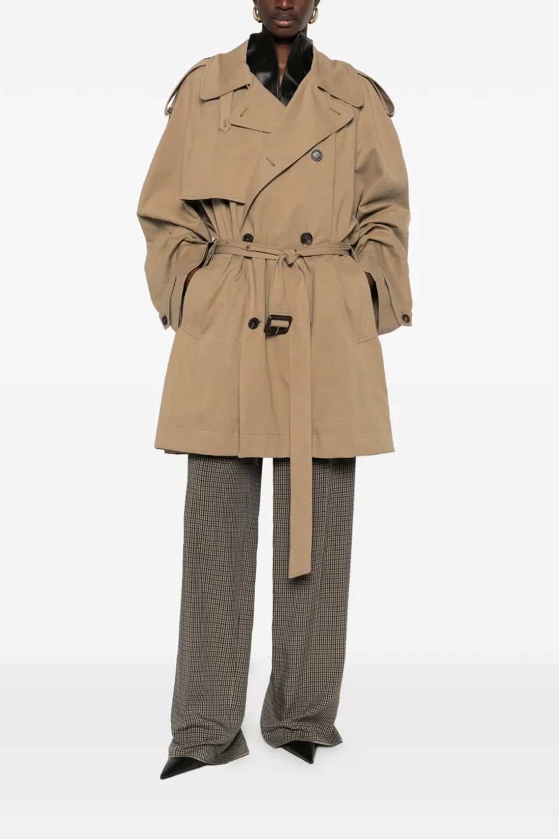 BALENCIAGA XXS double-breasted short mélange light cotton trench coat