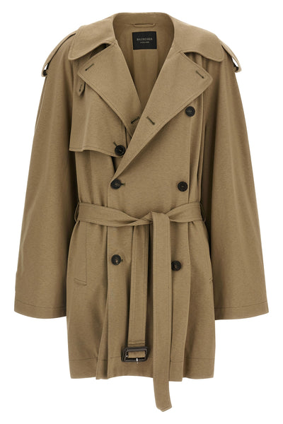 double-breasted short mélange light cotton trench coat
