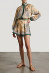 indra scarf print linen shorts