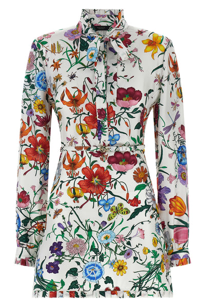 flora all-over print silk twill mini dress