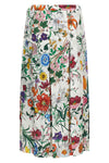 midi skirt in all-over gucci flora print silk twill
