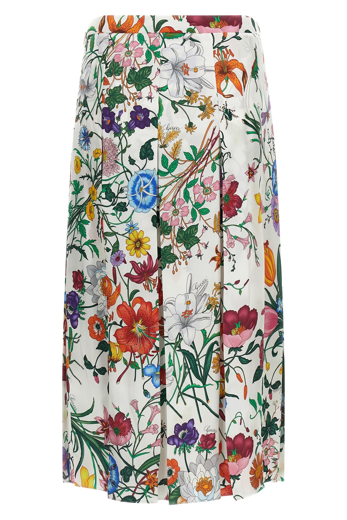 midi skirt in all-over gucci flora print silk twill