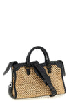le city s handbag in perforated woven raffia and arena lambskin