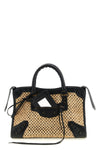 le city s handbag in perforated woven raffia and arena lambskin