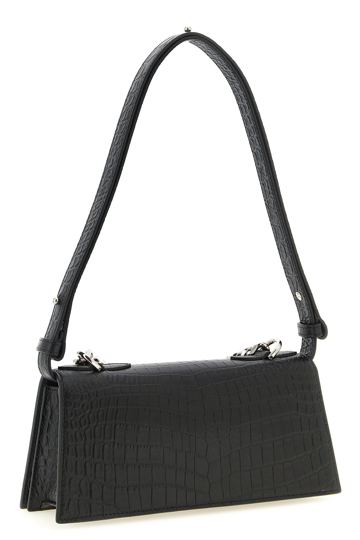 jewelled mini shoulder bag in crocodile-effect embossed print calf leather