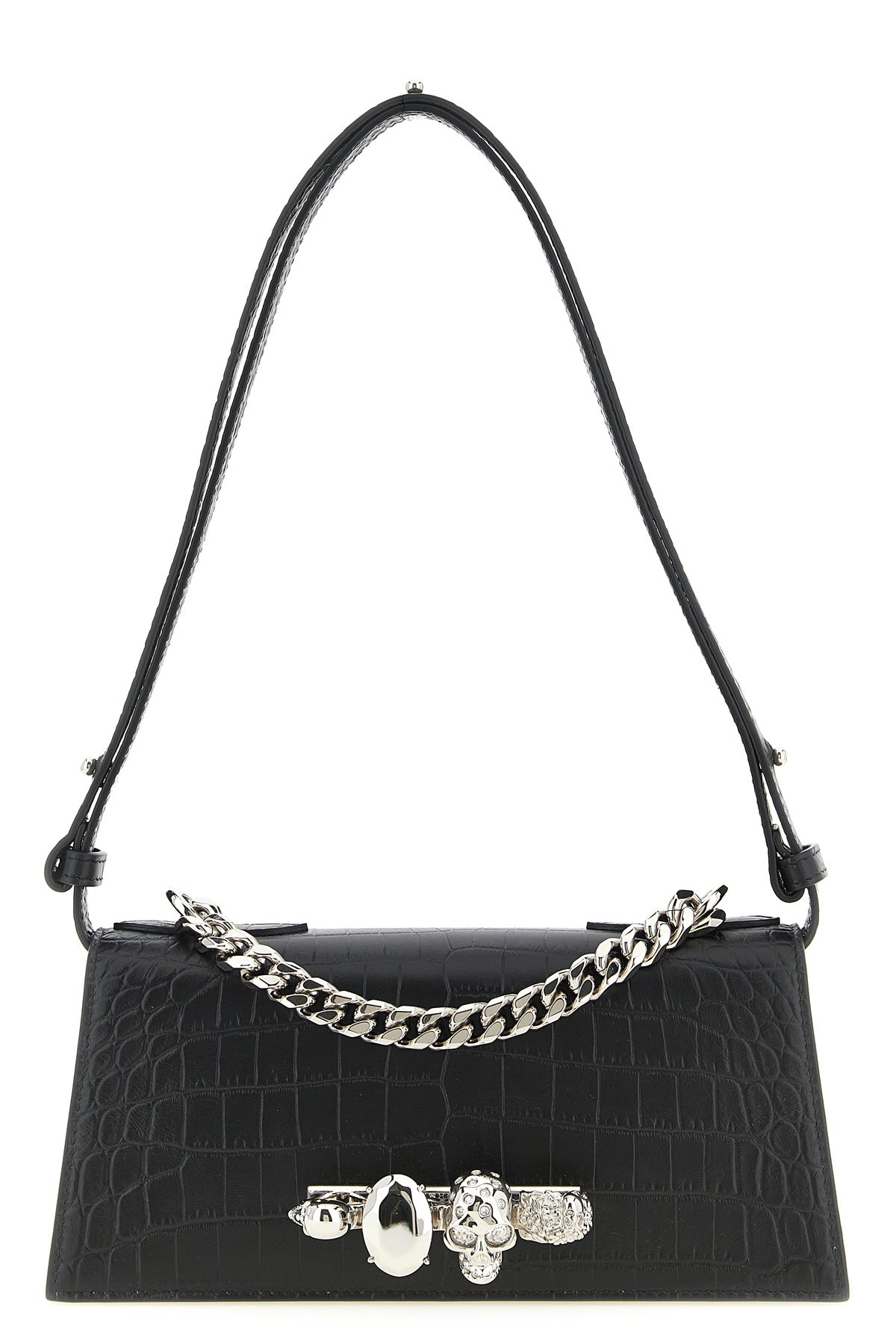 jewelled mini shoulder bag in crocodile-effect embossed print calf leather