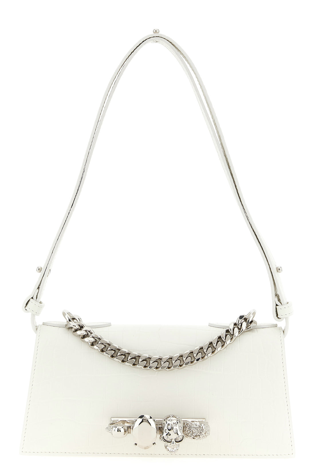 MCQUEEN OS jewelled mini shoulder bag in crocodile-effect embossed print calf leather