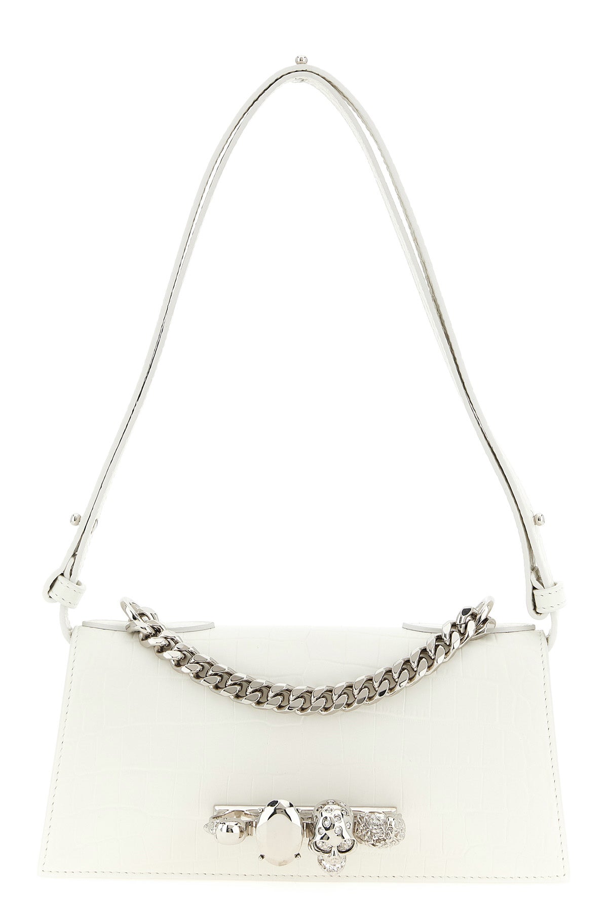 jewelled mini shoulder bag in crocodile-effect embossed print calf leather