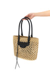 le city shoulder bag in woven raffia effect fabric and arena lambskin