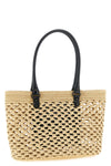 le city shoulder bag in woven raffia effect fabric and arena lambskin