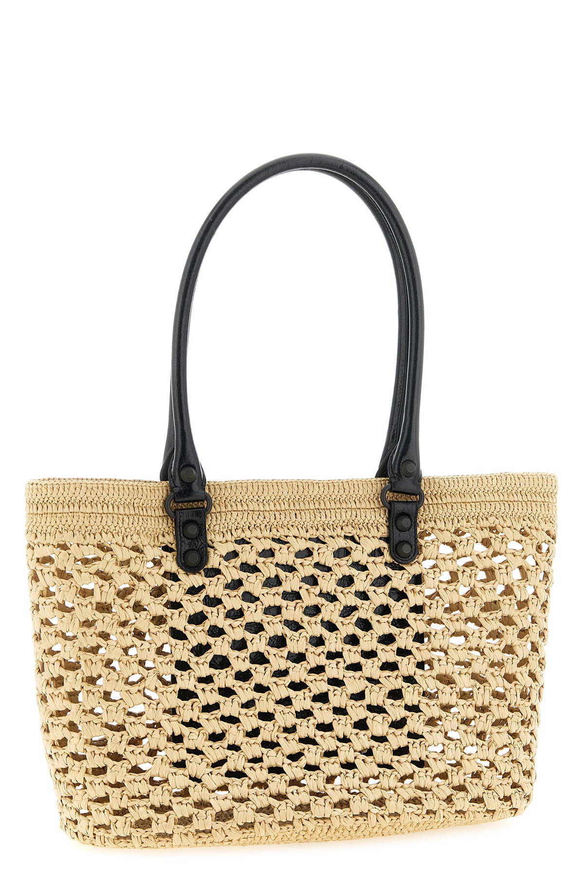 le city shoulder bag in woven raffia effect fabric and arena lambskin