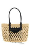le city shoulder bag in woven raffia effect fabric and arena lambskin