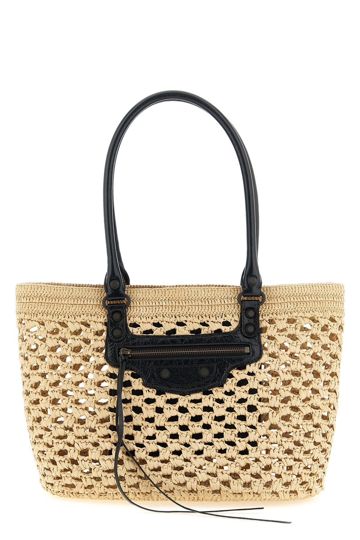 le city shoulder bag in woven raffia effect fabric and arena lambskin