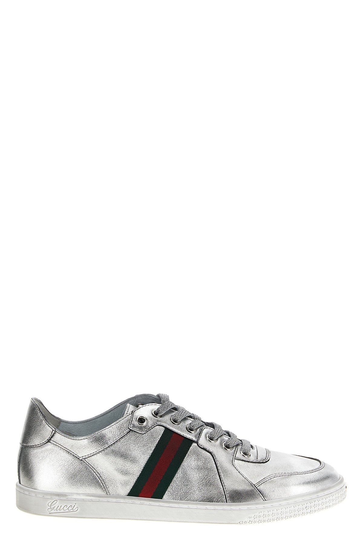 stretch metallic leather sneakers