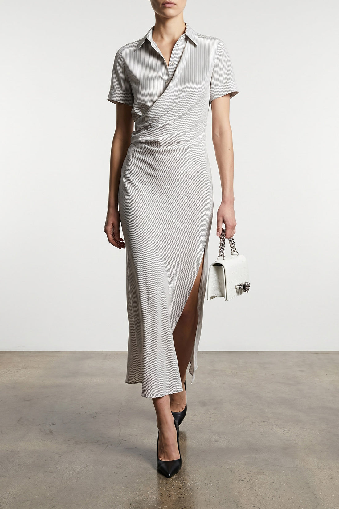 MCQUEEN 42 long striped silk dress