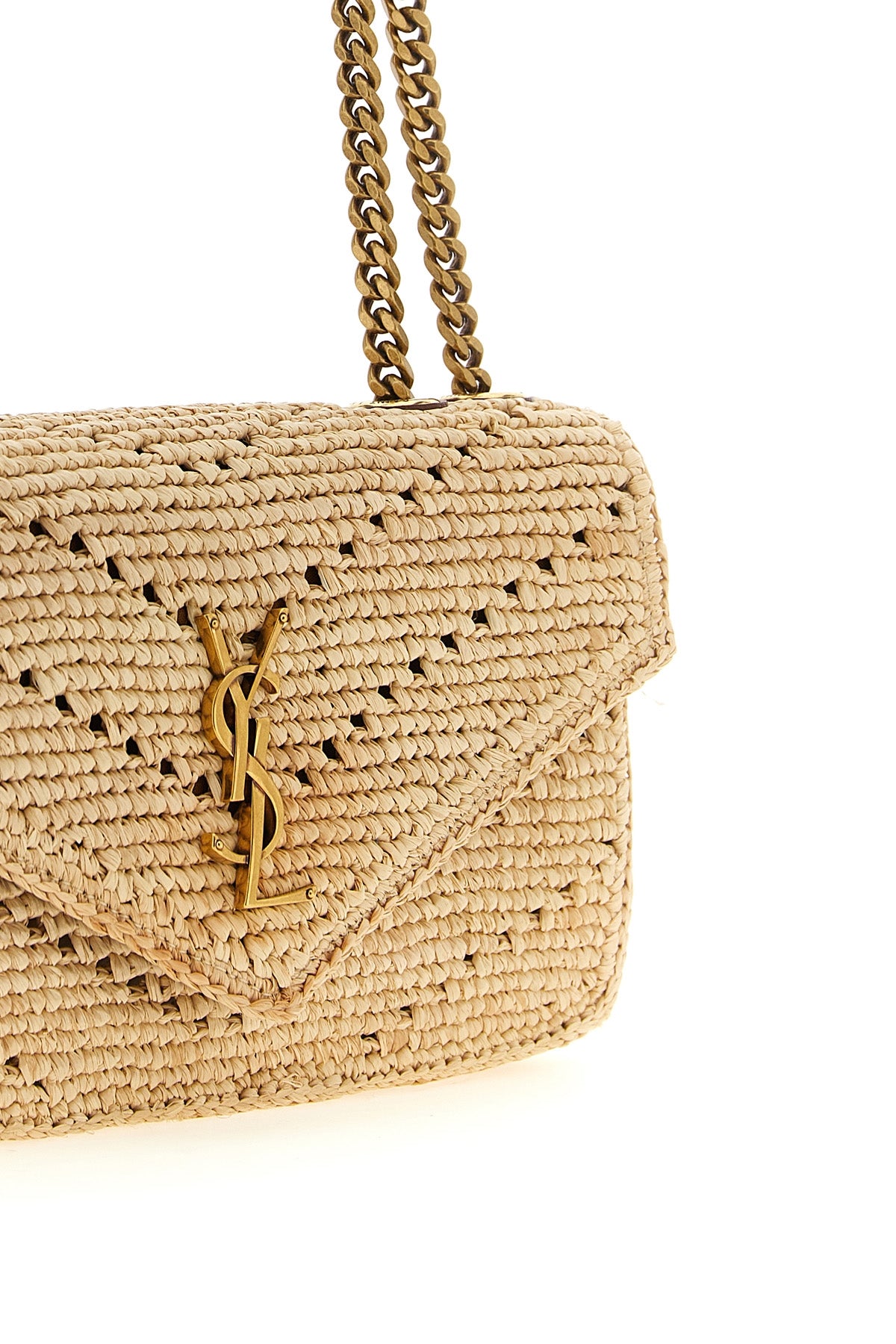 the saint laurent loulou shoulder bag in natural raffia is characterized by a co