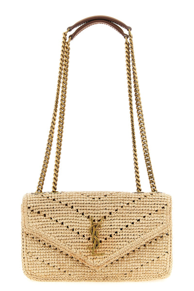 the saint laurent loulou shoulder bag in natural raffia is characterized by a co