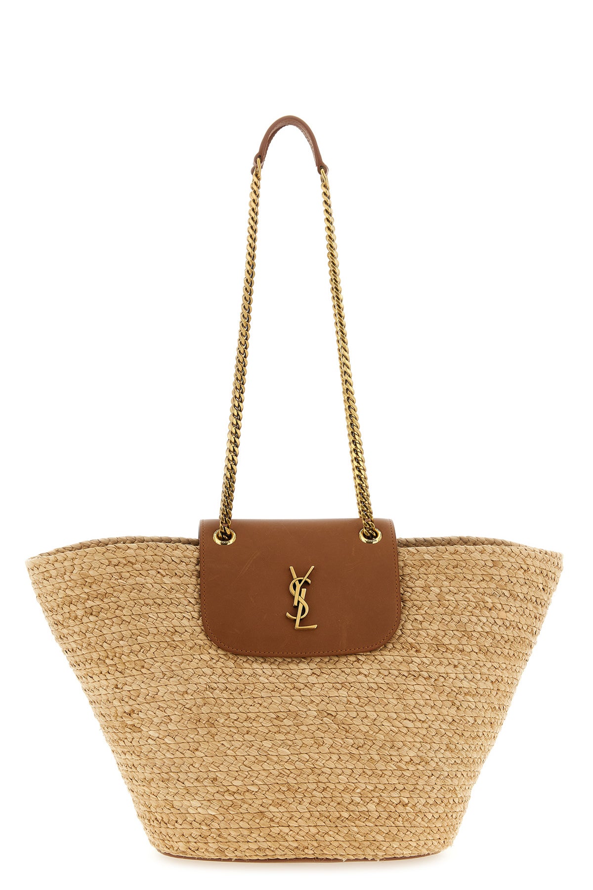 the saint laurent manon shoulder bag features a flared basket silhouette made