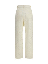GOLDEN GOOSE 26 white denim pearl and crystal embroidered pants