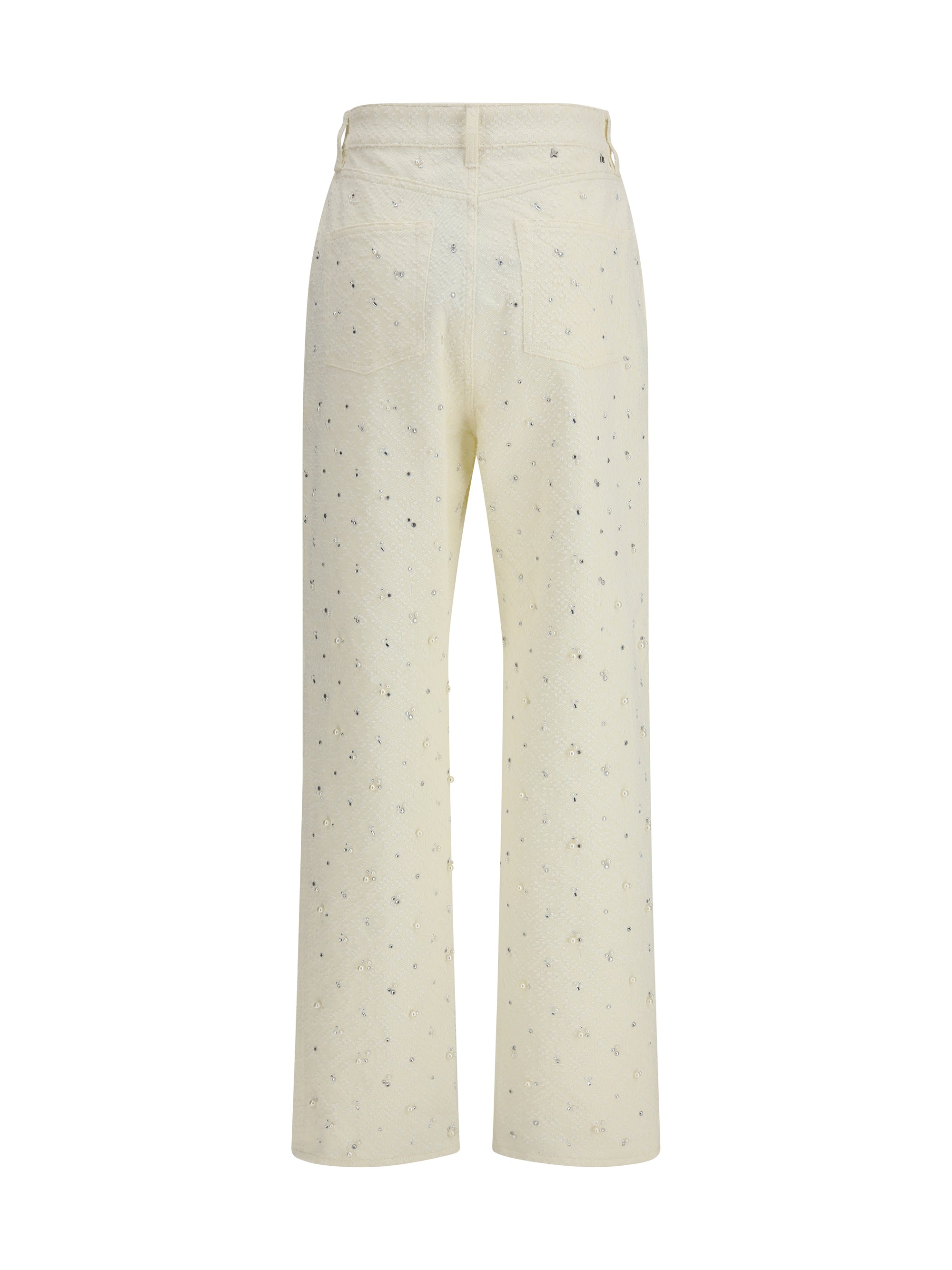GOLDEN GOOSE 26 white denim pearl and crystal embroidered pants
