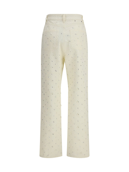 GOLDEN GOOSE 26 white denim pearl and crystal embroidered pants