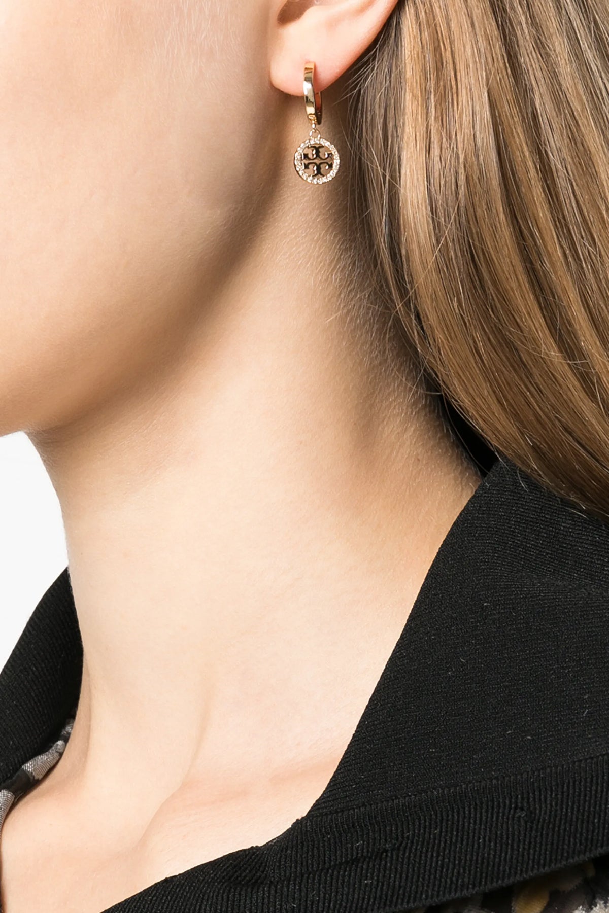 the tory burch miller pavé drop pendant earrings feature a gold-plated metal h
