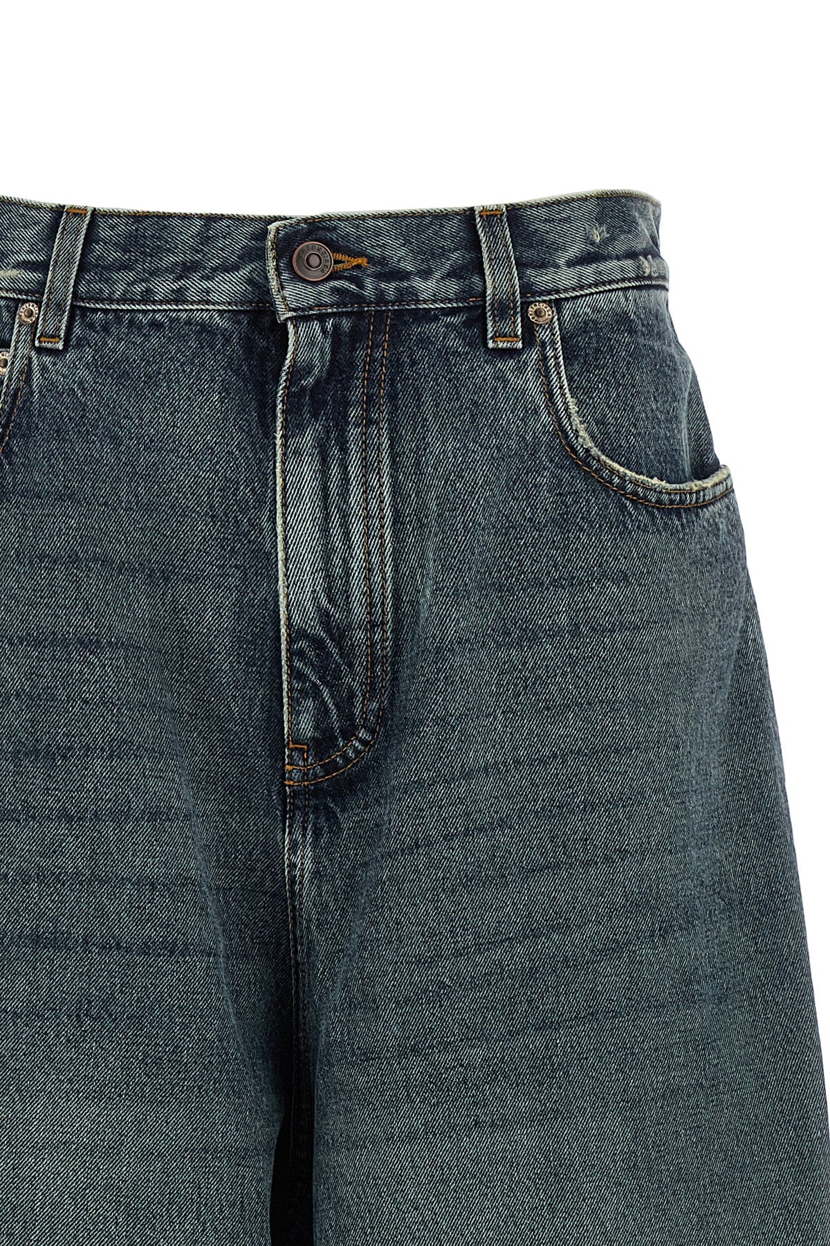 baggy used-effect stone washed cotton denim jeans