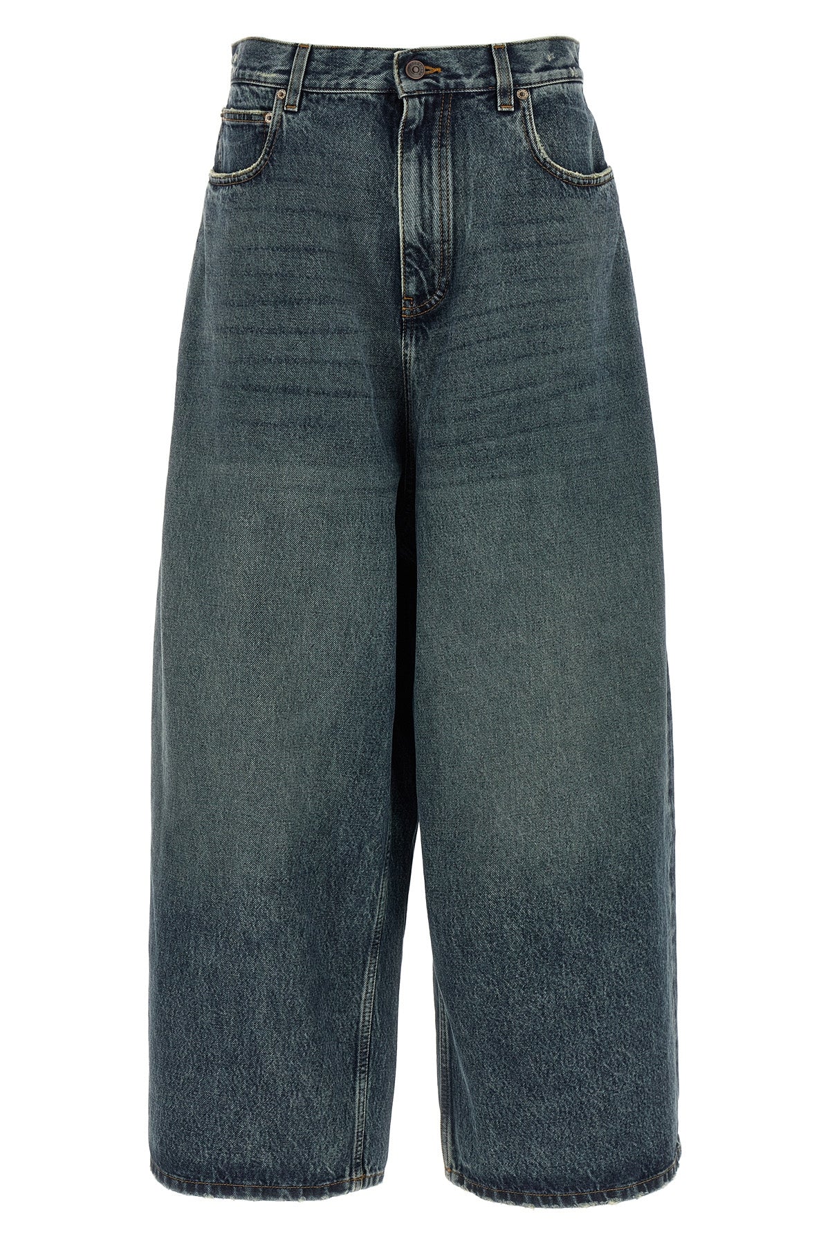 baggy used-effect stone washed cotton denim jeans