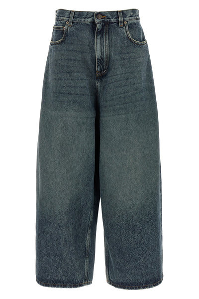 baggy used-effect stone washed cotton denim jeans