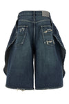 used-effect stone washed cotton denim bermuda shorts