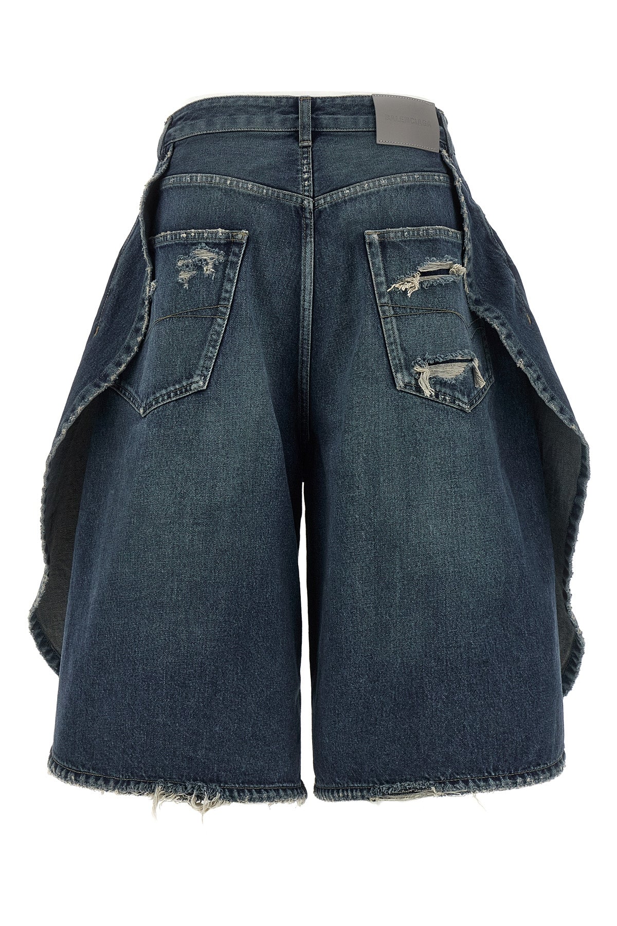 used-effect stone washed cotton denim bermuda shorts