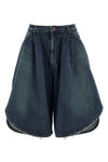 used-effect stone washed cotton denim bermuda shorts