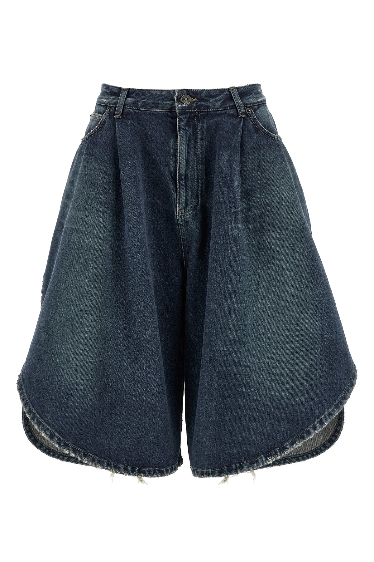 used-effect stone washed cotton denim bermuda shorts