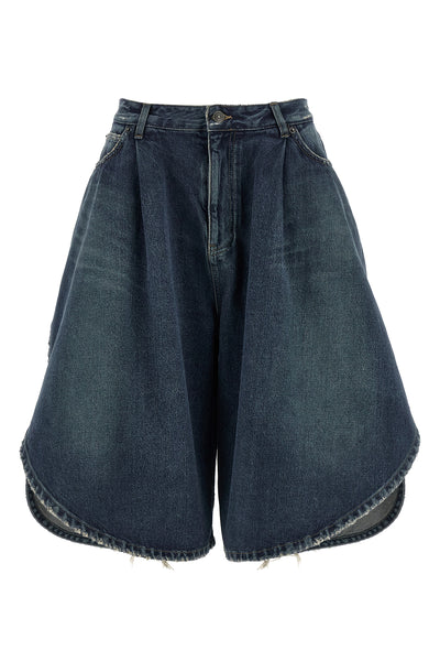 used-effect stone washed cotton denim bermuda shorts