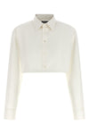 crop shirt in silk poplin and cotton organza