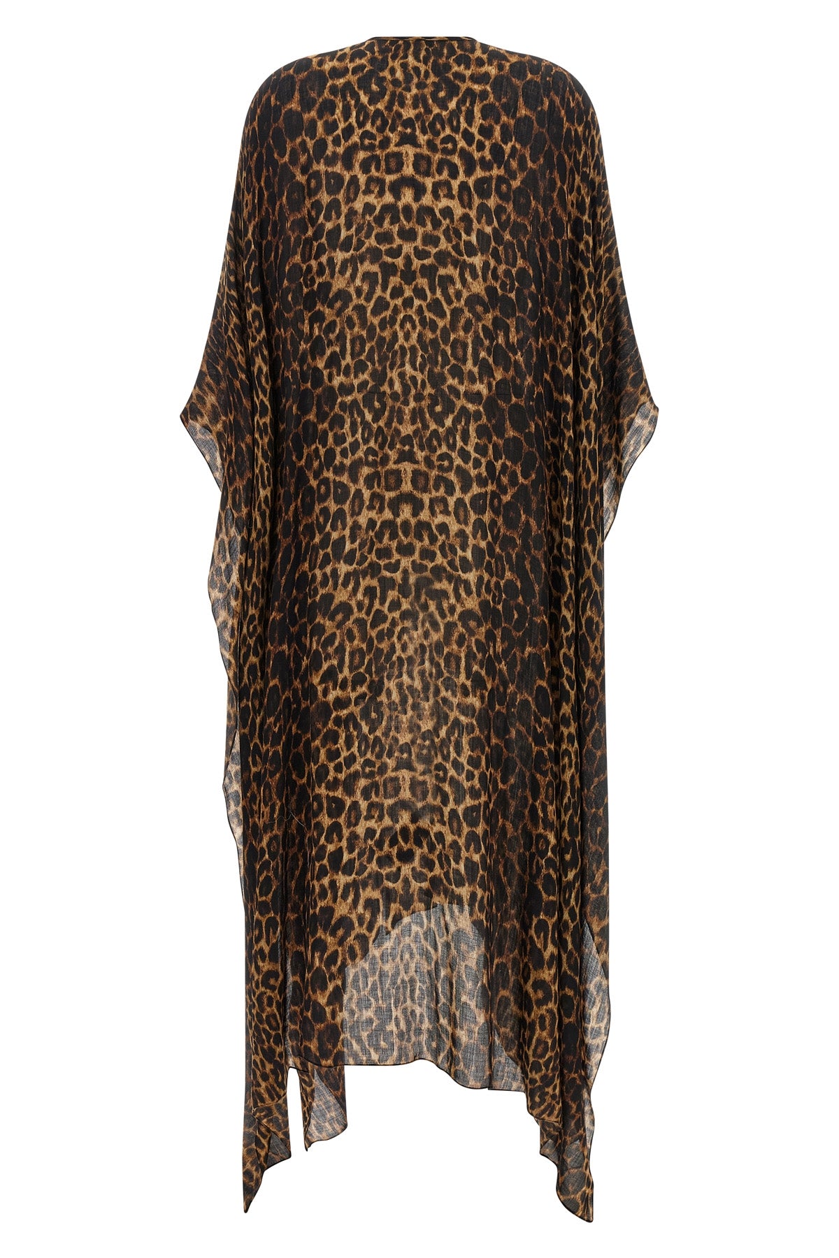saint laurent caftan in animal print wool twill defines a fluid and unstructured
