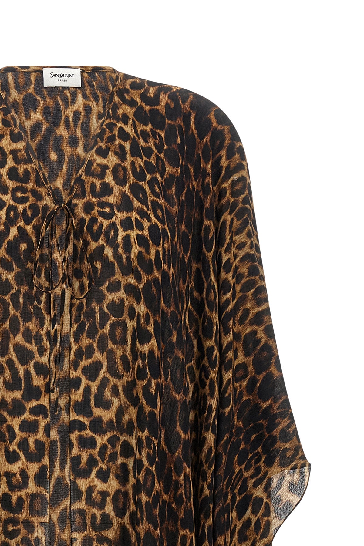 saint laurent caftan in animal print wool twill defines a fluid and unstructured