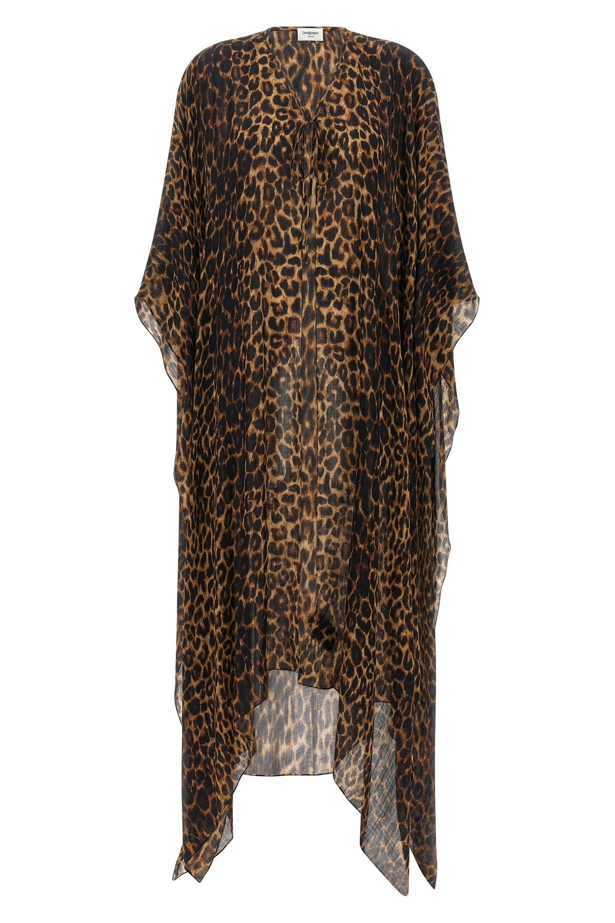 saint laurent caftan in animal print wool twill defines a fluid and unstructured