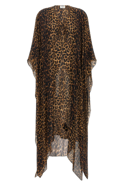 saint laurent caftan in animal print wool twill defines a fluid and unstructured
