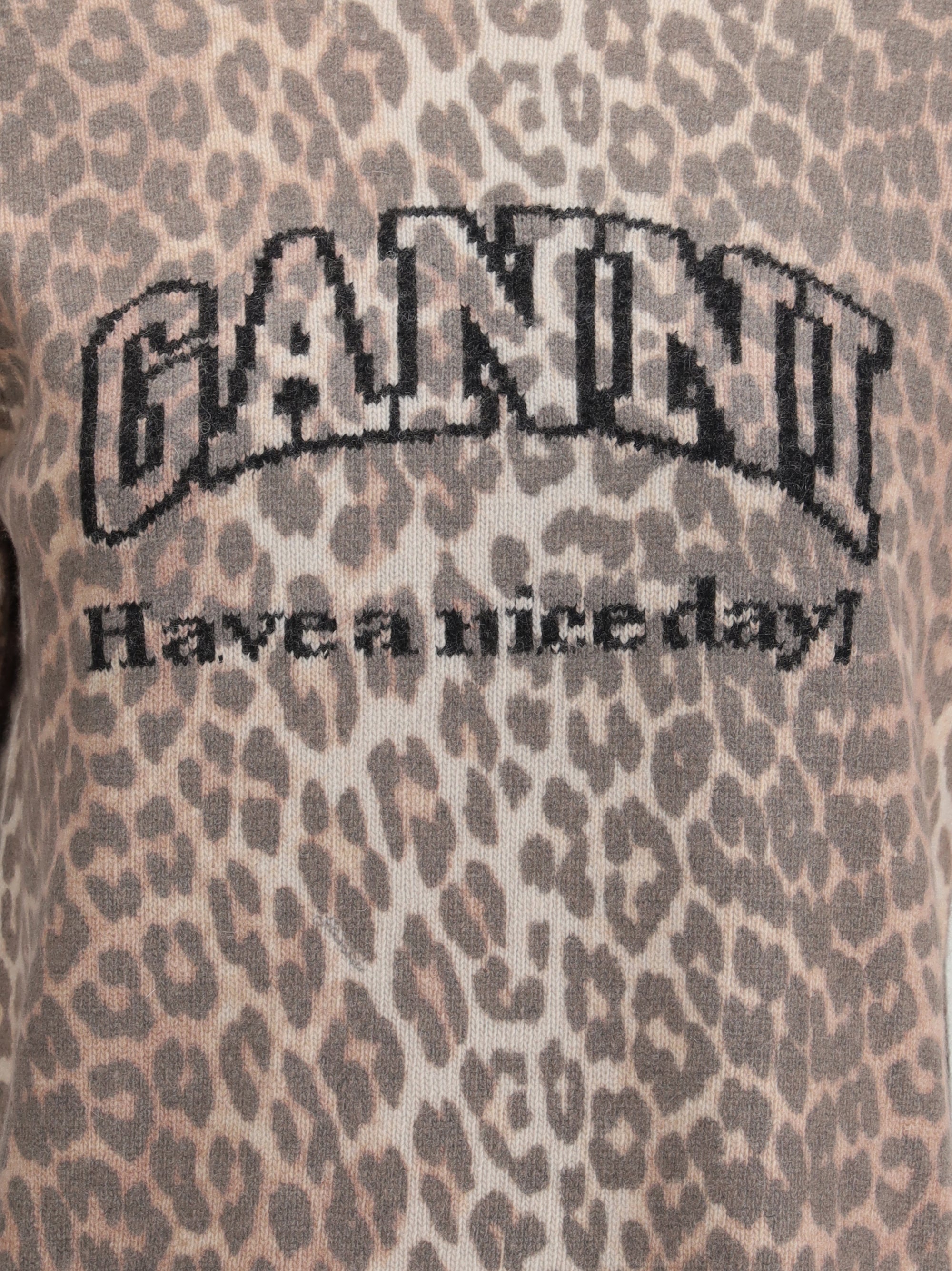 GANNI L leopard print short sleeve sweater