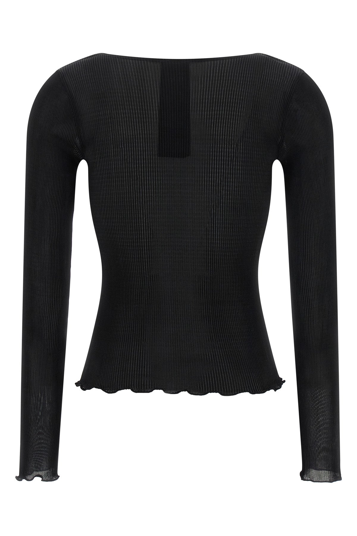the saint laurent long-sleeved top is made of pure ribbed silk