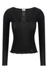 the saint laurent long-sleeved top is made of pure ribbed silk