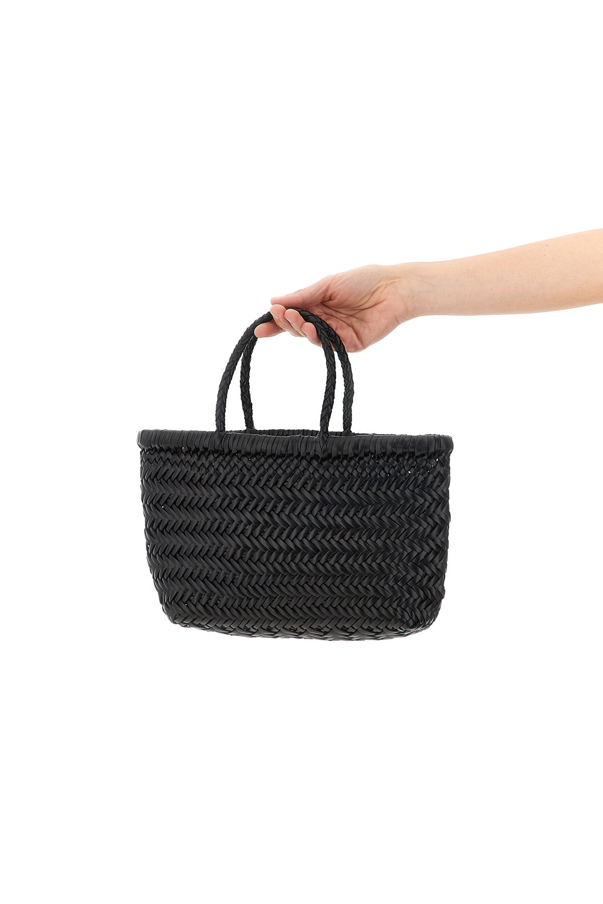 hand-woven  flat gora mini handbag in hand-woven buffalo leather characterized