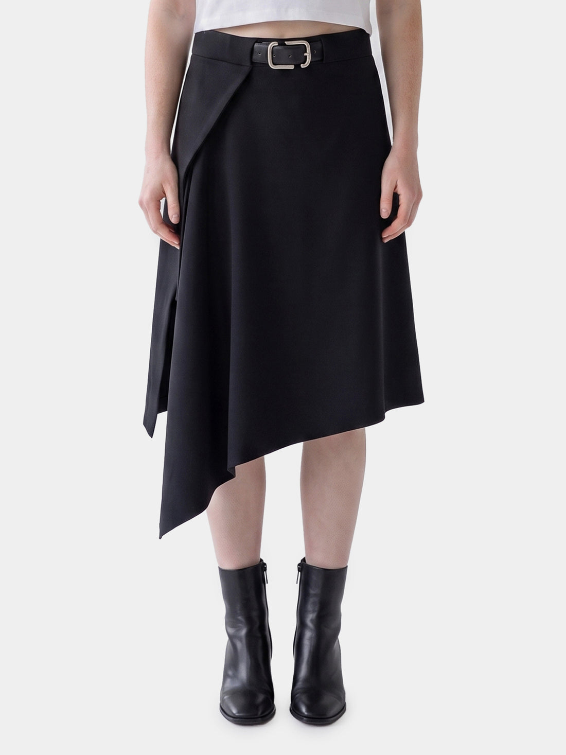 THE ATTICO 40 asymmetric midi skirt with belt